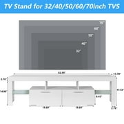 UHOMEPRO TV Stand for TV up to70, High Gloss Entertainment Center with RGB LED Lights and Storage Shelves, White Media Console for Living Room