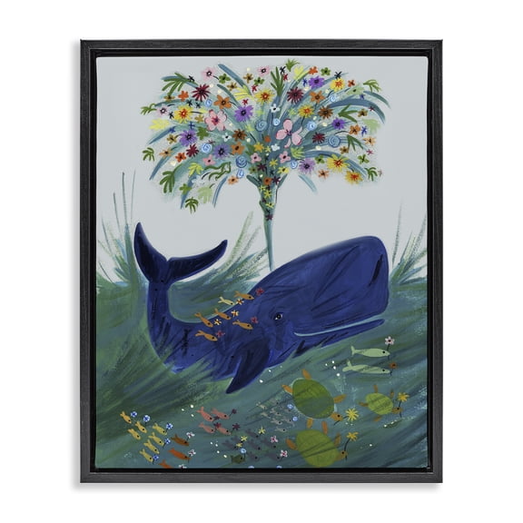 Stupell Industries A Flowery Whale Black Framed Floater Canvas Wall Art, design by Kay Widdowson