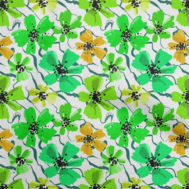 oneOone Tissu en Coton Cambric Vert Matériel de Robe Florale Tissu Imprimé Tissu au Mètre 42 Pouces de Large