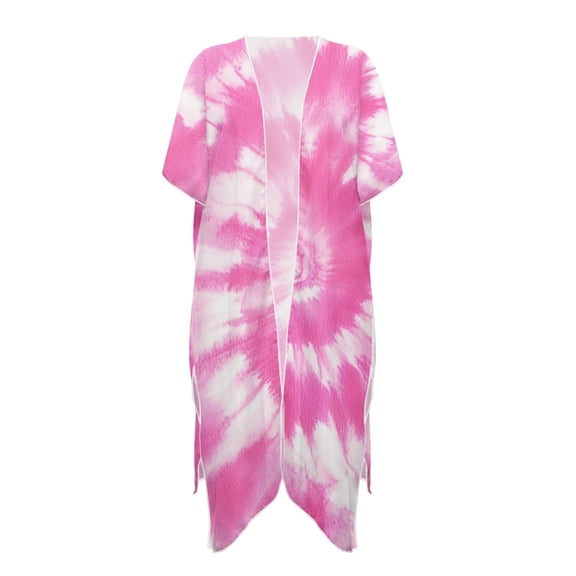 HELLHERO Pink Tie Dye Spiral Bathing Suit Cover Ups Polyester Open Front Long Free Size Women's Kimono Coverup for Womens
