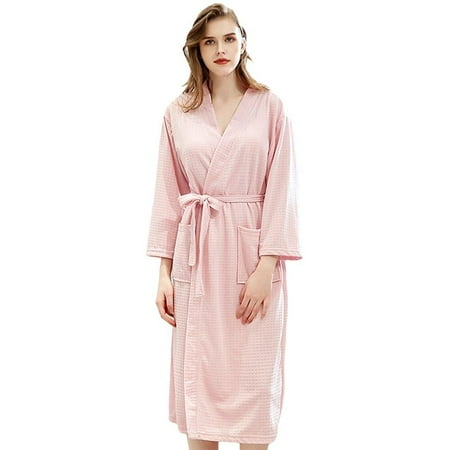 

[BIG CLEARANCE!]Cotton &Polyester Blend Bathrobe Knee Length Casual Sleepwear Linen Purity Waffle For Women Lightweight Soft Spa and Bath Bathrobe