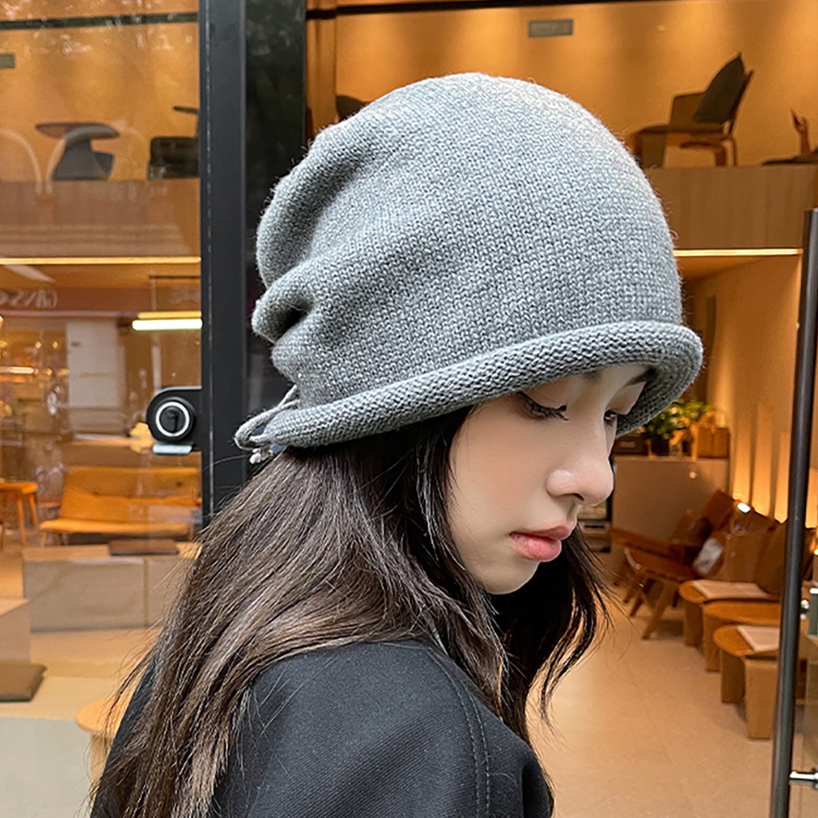 Unisex Light Grey Beig Beanie Skull Cap with Drawstring Warm Winter Hats Outdoor Idoravan Beanie Hats for Women Winter, Fall and Winter Women  main image 4