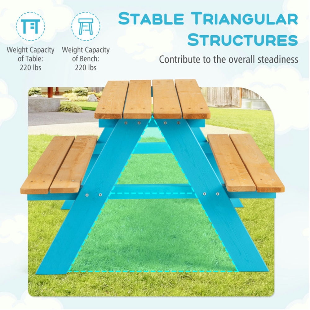 GVN Children Outdoor Wooden Table with Bench Seats for Indoor and Outdoor Use-Natural, Kids Desk and Chair Set for Arts & Crafts, Snack Time, Homeschooling, Homework