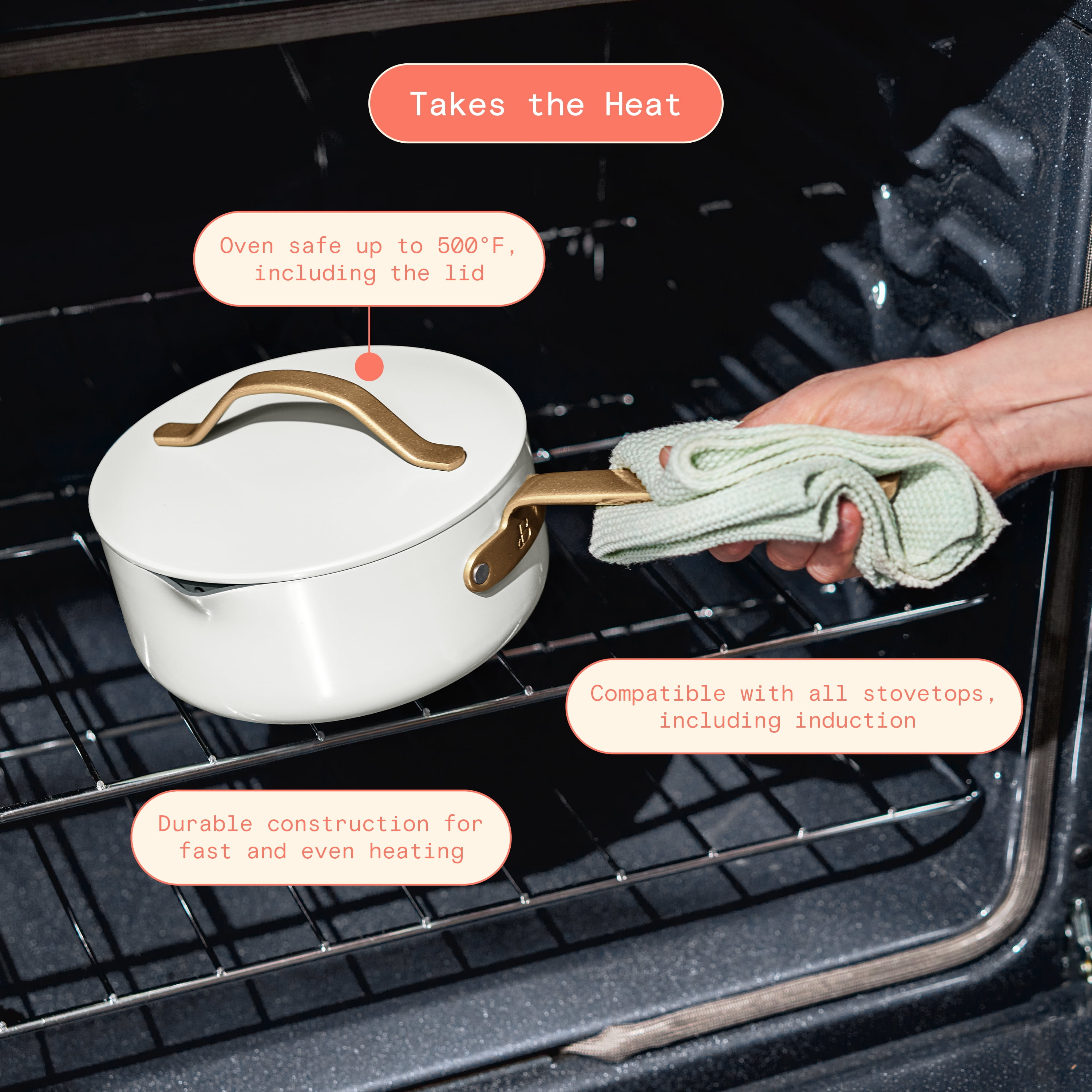 Beautiful 3 Quart Covered Sauce Pan with Strainer Lid and EverGood Ceramic Nonstick Coating, White Icing by Drew Barrymore