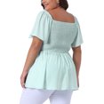thumbnail image 3 of Agnes Orinda Women's Plus Size Summer Tops Square Neck Short Sleeve Ruffle Hem Casual Loose Blouse 4X Light Green, 3 of 5