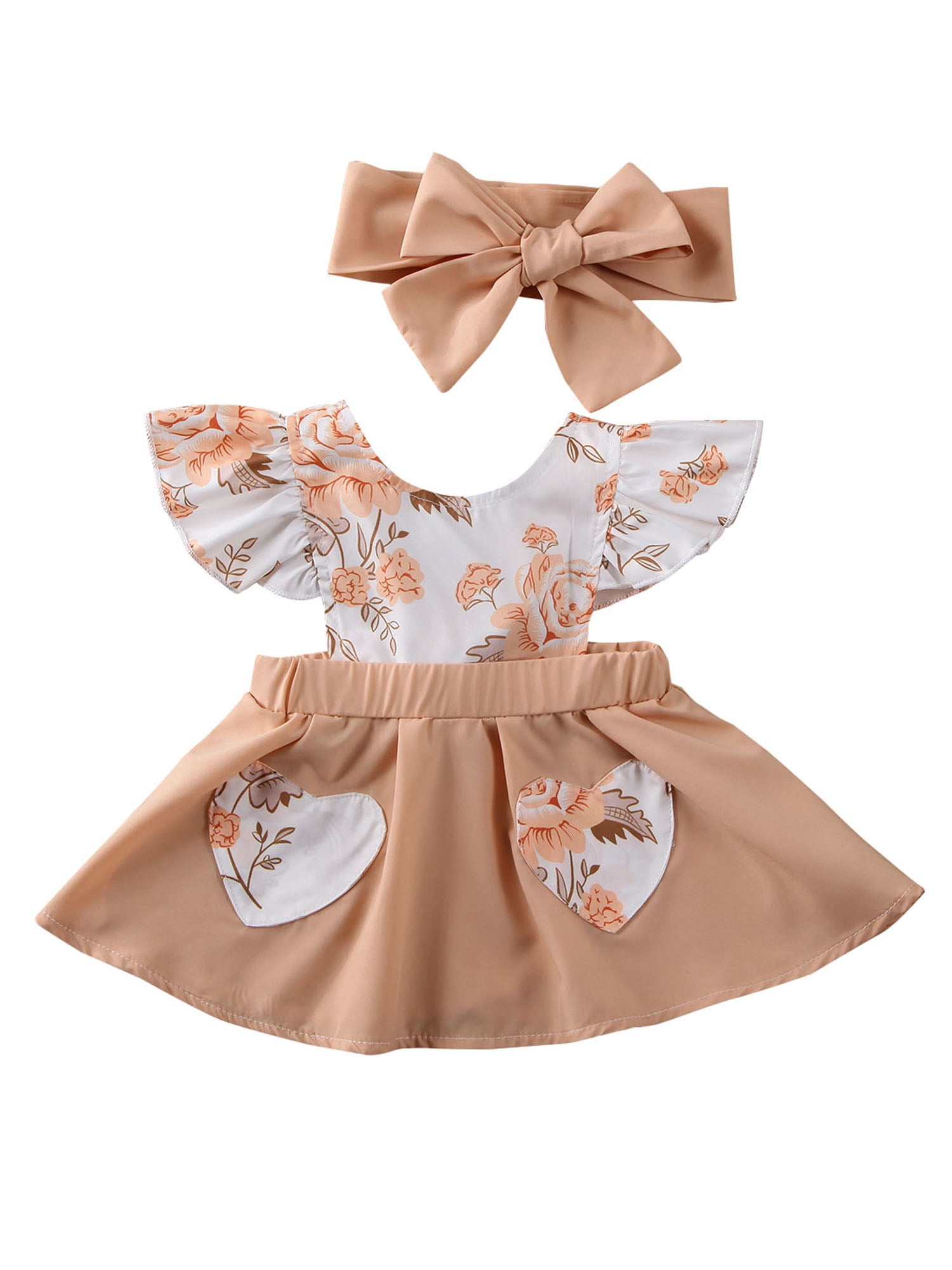 Infant Toddler Baby Girl Clothes Solid Color Ruffle Dress Bloomer Headband Summer Sundress Outfit Set 