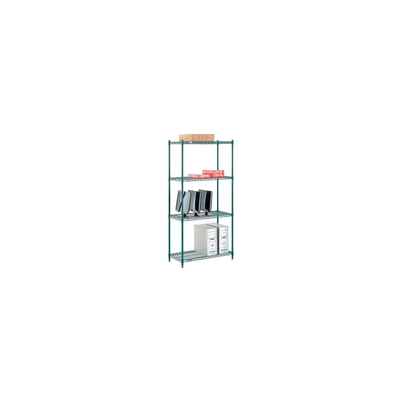 Nexel Poly-Green, 4 Tier, Wire Shelving Starter Unit, 36"W x 14"D x 74"H
