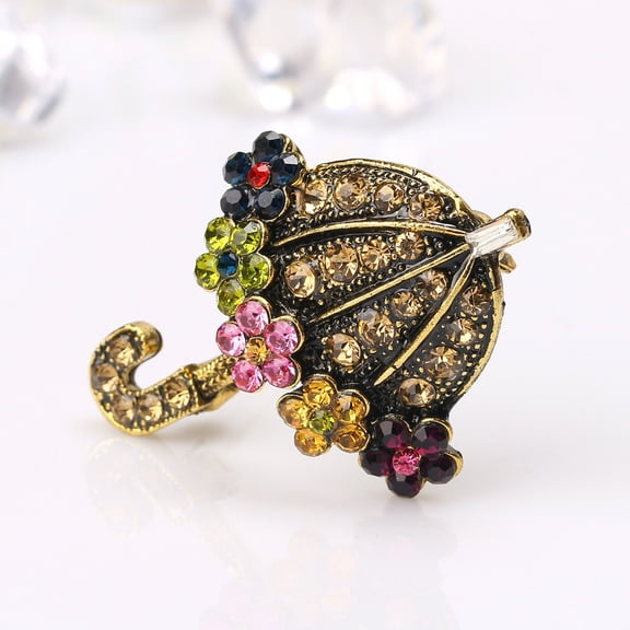 3.2*4.2cm Vintage Umbrella Brooch - Alloy Crystal Rhinestone Pin for Coats and Dresses，broches para ropa broche pin brooches for ladies halloween pins enamel pins christmas gifts