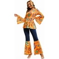 thumbnail image 5 of Women's  60s & 70s Hippie Costume Set - Floral Bohemian Outfit with Flared Sleeves & Pants, 5 of 6