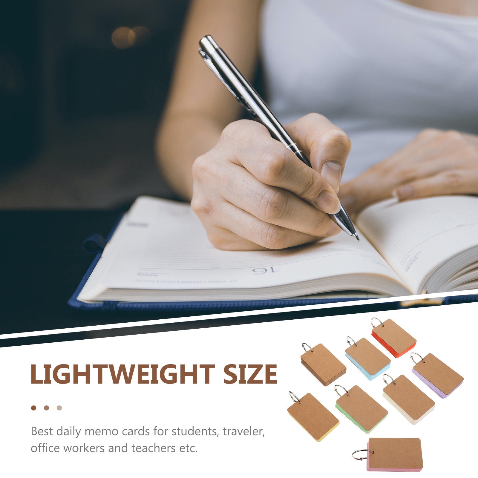 FRCOLOR  8 Books Word Card Index Ring Blank Flashcards Note with Binder Rings Pads