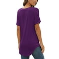 thumbnail image 6 of Cindysus Ladies Tops Short Sleeve Tee V Neck T Shirt Summer Pullover Basic T-shirt Purple XXL, 6 of 6