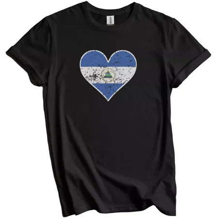 Gildan Nicaraguan Flag Heart Nicaragua Love Distressed T-Shirt Gift for Men Women Unisex Tee