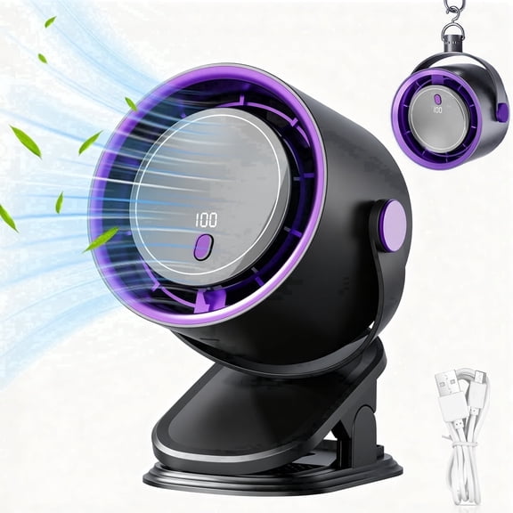 AGCAN Desk Fan, Rechargeable Table Fan with Turbo Airflow, 100 Speeds Digital Display, 360° Adjustable Tilt Desktop Fans with Clip for Bedroom Home Office Travel, Purple