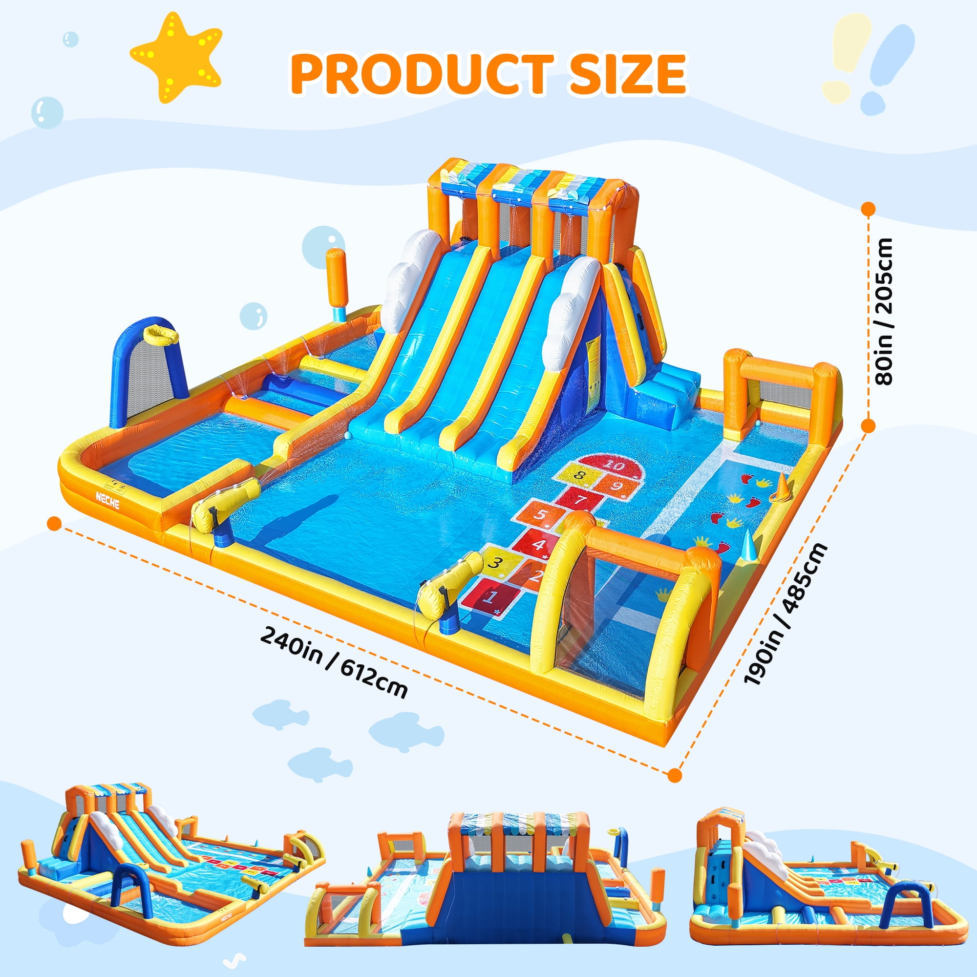 240" Large Inflatable Water Slide with Blower, Neche Blow Up Pool for Kids Outdoor Play, Backyard Slip and Slide