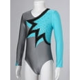 thumbnail image 5 of CHICTRY Girls Color Contrast Ballet Gymnastics Leotard Long Sleeve Modern Dance Ice Skating Bodysuit Teal Blue 8, 5 of 7