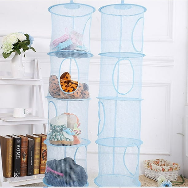 Guardoinrt Hanging Mesh Space Saver Bags Multi-layer Bedroom Door  Multi-function Bathroom Laundry Toy Bra Drying Bag Clothes Basket Blue 