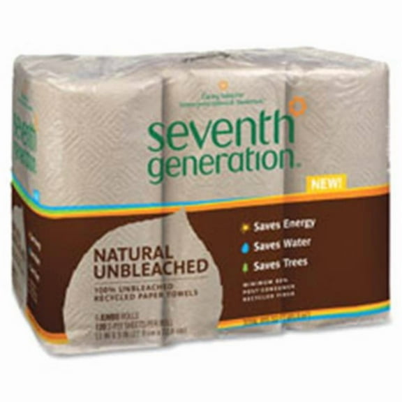Seventh Generation SEV13737 Jumbo Paper Towel, 2-Ply, 120Shts-Roll, 6RL-PK, Natural