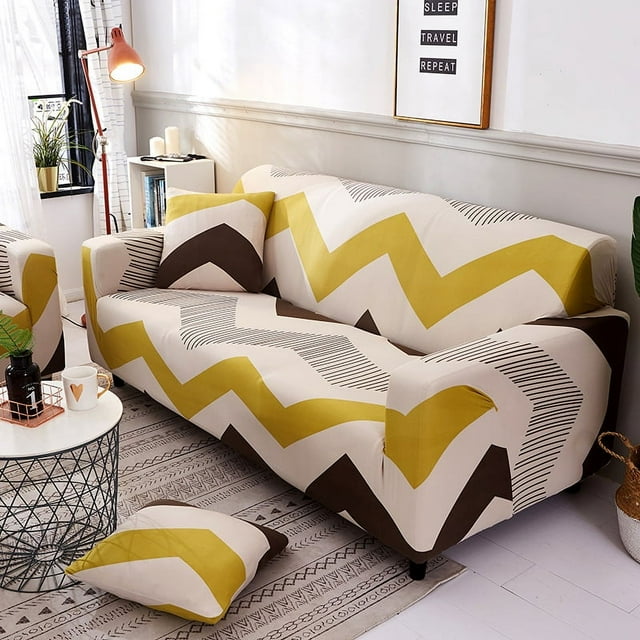 TFixol Stretchable Sofa Slipcover with Free Pillowcase, Durable Polyester Fabric, Fits 145-185cm Double Seater, Multicolor Design, Easy Installation Included