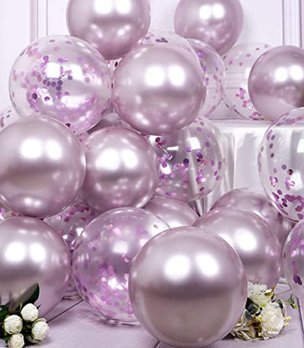 Metallic Blue Balloons Sliver Confetti Balloons Purple Balloons 132Pcs-Metallic Balloon Engagement Graduation Picnic and Party Decorations.