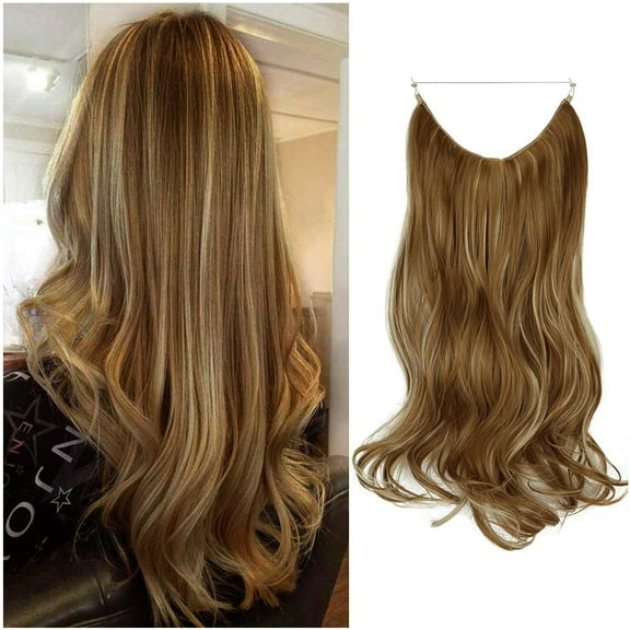 Youloveit Synthetic Hair Extension Hair Piece Ash Blonde Curly Wavy with Invisible Transparent Wire Adjustable Size Removable Secure Clips in Curly Wavy Hidden Secret Hairpiece for Women