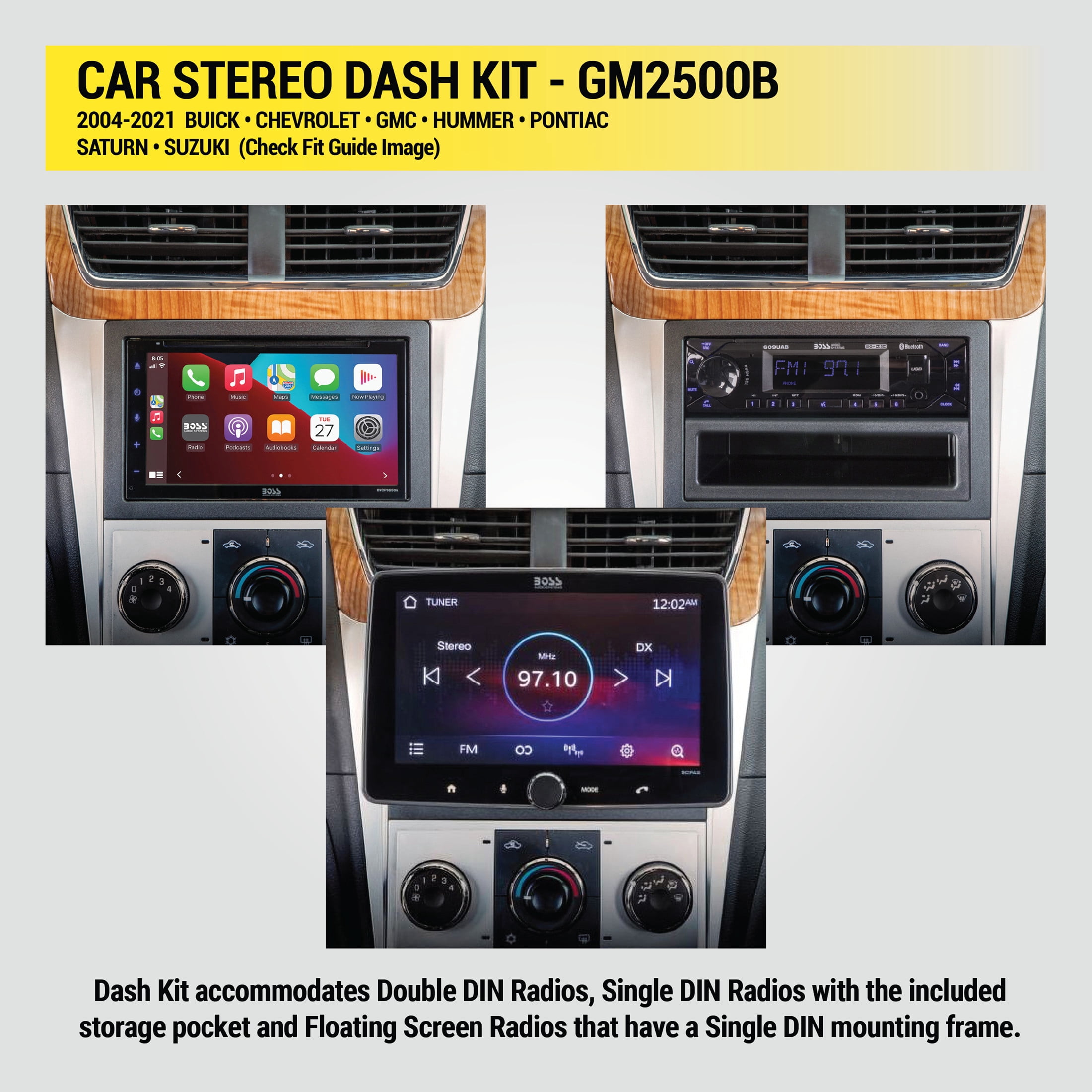 Scosche GM2500B Double DIN or Single DIN w/ Pocket Dash Kit Compatible w/ Select 2004-21 GM Vehicles