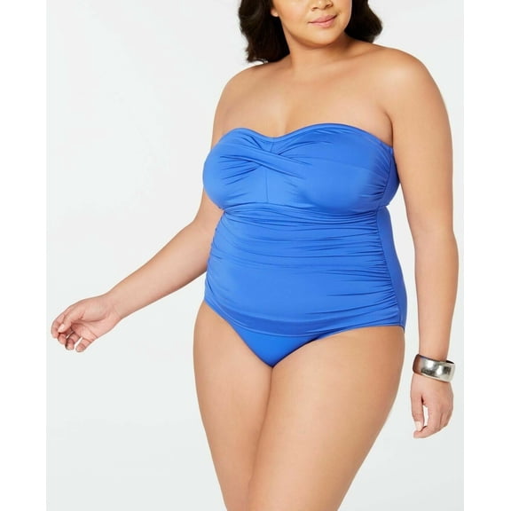 Ralph Lauren SEA BLUE Plus Size Beach Club Slimming One-Piece Swimsuit, US 16W