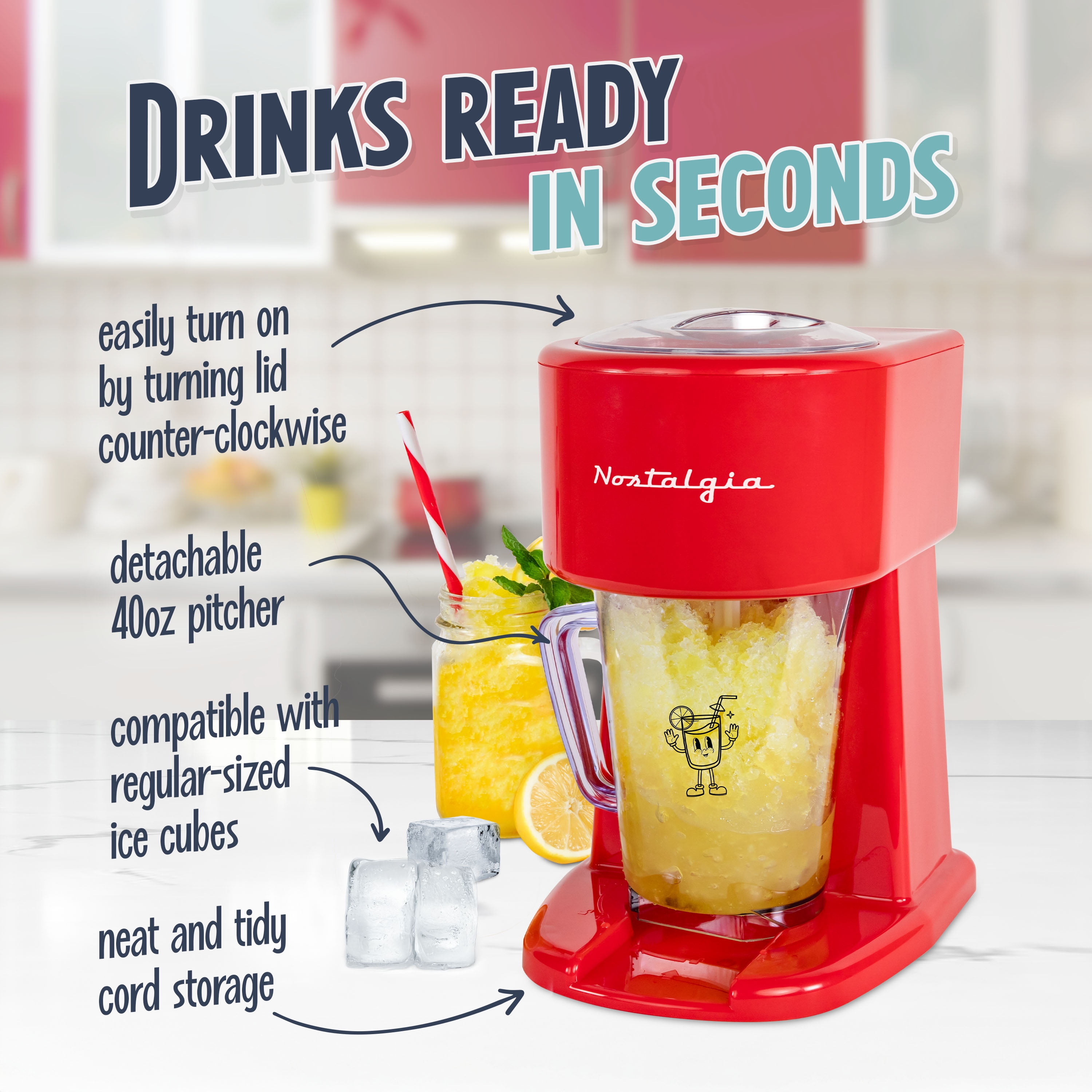 Nostalgia Slushie Machine, 40 oz Ice Shaver and Slushy Maker for Soda, Juices, Cold Coffee, and More, Red
