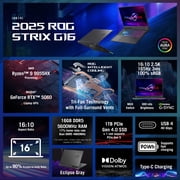 ASUS ROG Strix G16 (2025) Gaming Laptop, 16” WUXGA 165Hz/3ms, AMD Ryzen 9 9955HX, NVIDIA GeForce RTX 5060 8GB VRAM, 16GB DDR5-5600 RAM, 1TB PCIe Gen 4 SSD, Eclipse Gray