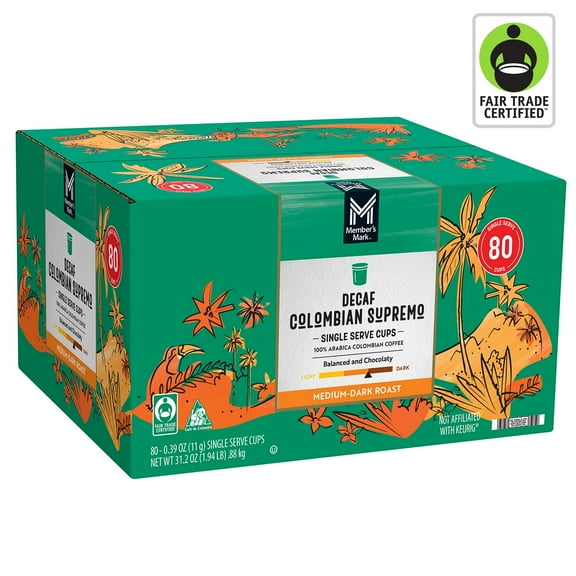 Member's Mark Decaf Medium-Dark Roast Coffee Pods, Colombian Supremo, 80 ct.