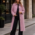 thumbnail image 5 of Women's Long Trench Coat Lapel Collar Single Breasted Button Down Long Sleeve Dressy Elegant Classic Business Fall Winter Overcoat with Pockets Pink, 5 of 9