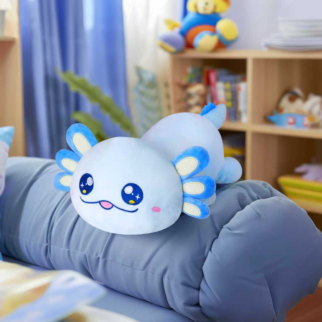 Houwsbaby 12'' Blue Axolotl Plush Pillow,Cute Relaxing Pose Axolotl Stuffed Animal,Plushie Squishy Toy Birthday Christmas Halloween Hoilday Ideal Gift for Toddler Kids Boys Girls