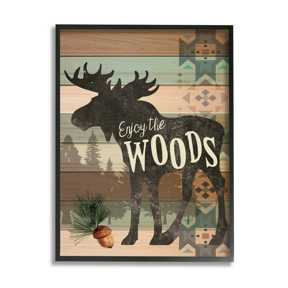 Stupell Enjoy The Wood Patterned Moose Animals & Insects Painting Black Framed Art Print Wall Art