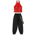 thumbnail image 4 of TiaoBug Girls Jazz Dance Performance Costume Hip Hop Dance Clothes Athletic Tracksuit Tank Top and Red 8, 4 of 5