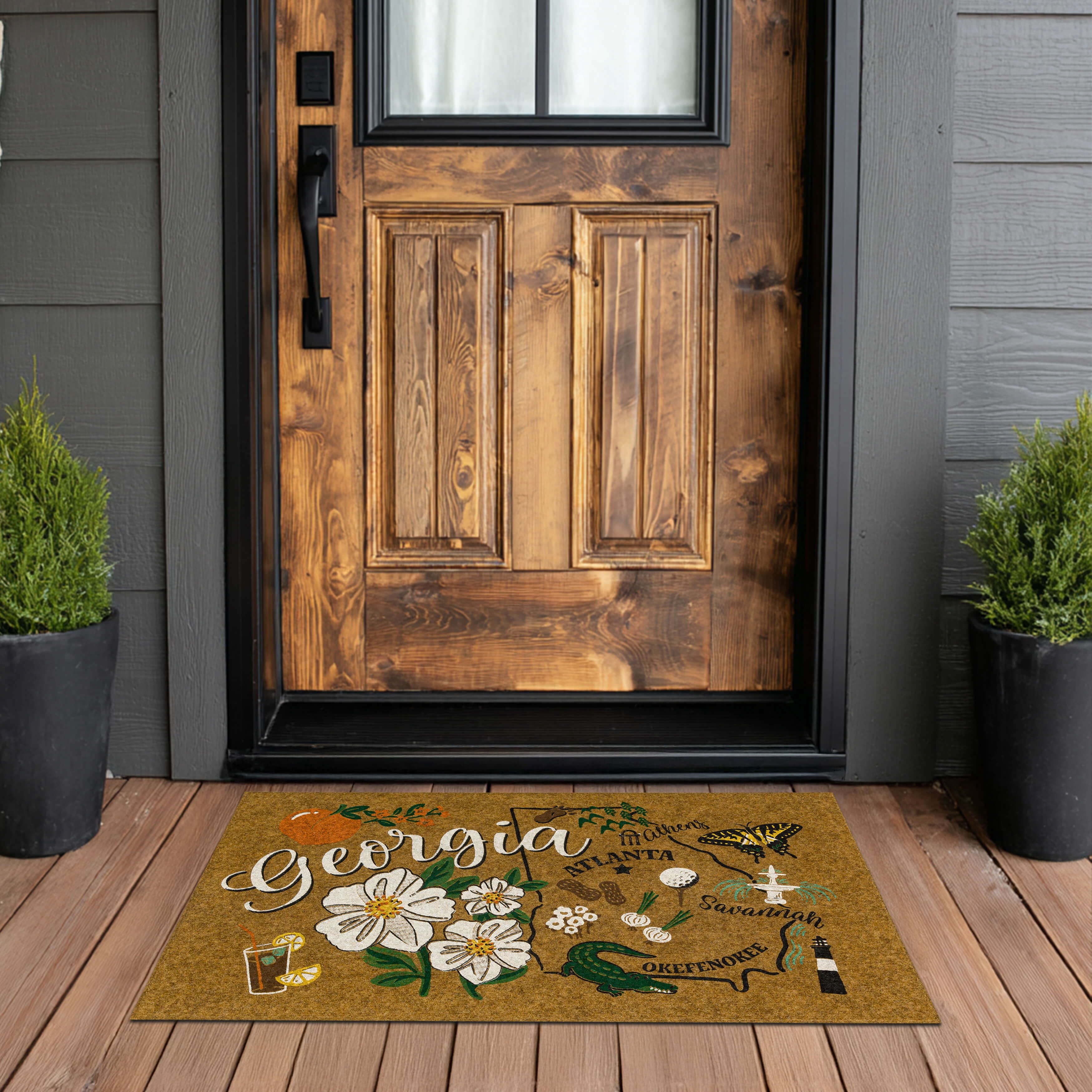 Mohawk Home Georgia Indoor/Outdoor All Weather Polyester Rubber Backed Rectangle Doormat, Tan, 18" x 30"