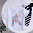 thumbnail image 3 of Camiseta de algodón con 26 letras en inglés ABCD, camiseta de verano para niños con flores, ropa informal de dibujos animados, camisetas de manga corta para niñas y niños, 3 of 5