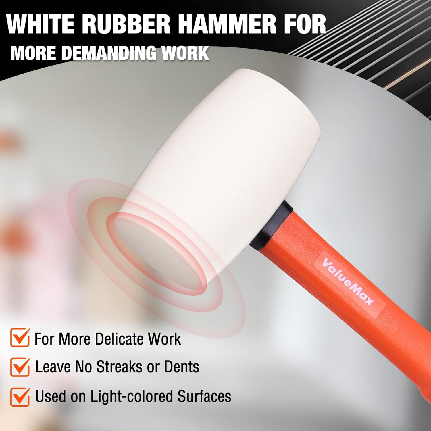 RGHJAR-16oz Rubber Mallet Hammer, Fiberglass Handle, Solid Head, Rubber Mallet for Flooring, Tent Stakes, Woodworking, Camping, Soft Blow Tasks without Damage, White