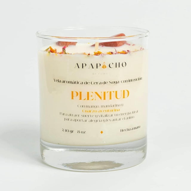 Velas Aromáticas Fuwu Mandarina Mango con Cuarzos Naturales y Hierbas de Olor