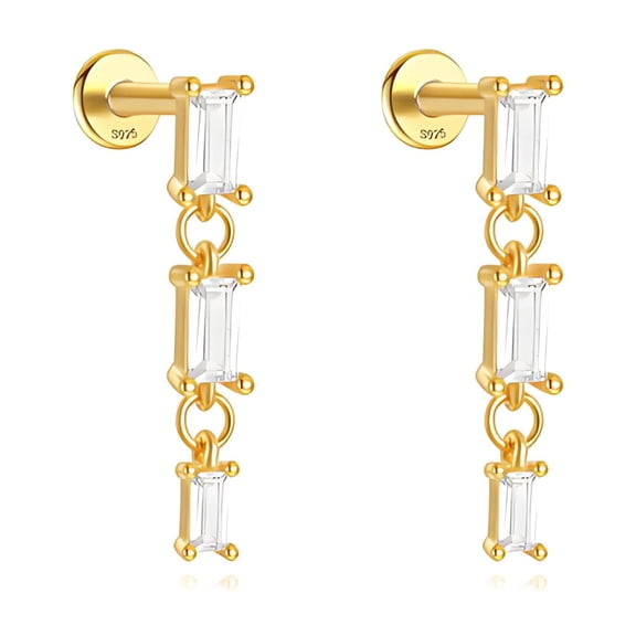 Dangle Flat Back Earrings for Cartilage Helix Tragus Upper Lobe Gold Plated Sterling Silver 1 pair by Ginger Lyne