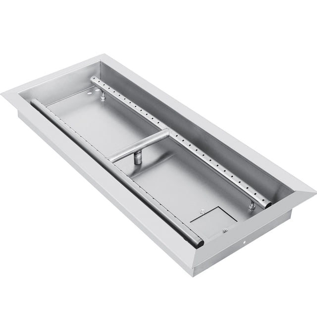 VEVOR 25.5x10 Inch Stainless Steel Rectangular Built H-Burner Drop-in Fire Pit Pan, 90K BTU, Silver