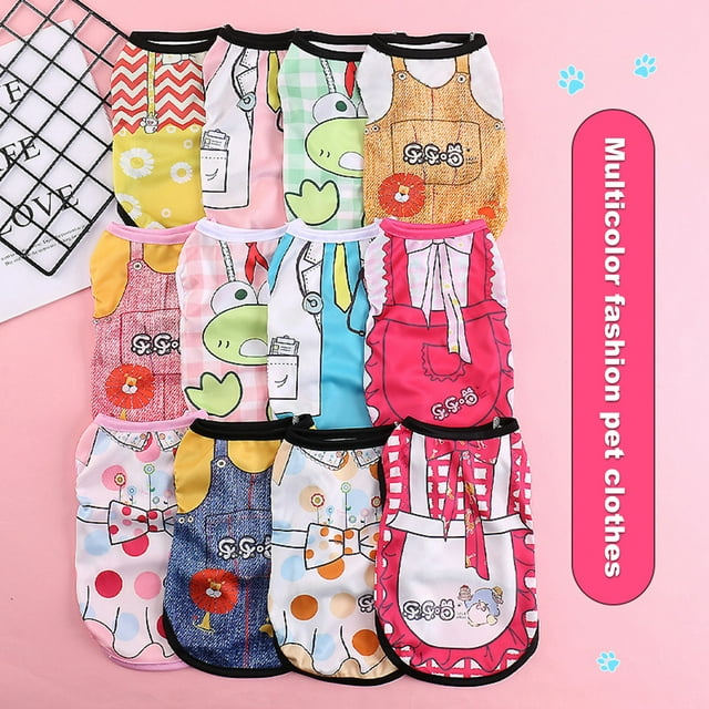 Flmtop Dog Vest Cartoon Printing Round Neck Apparel Two-legged Pet Costume T-Shirt for Daily Life Rose Red