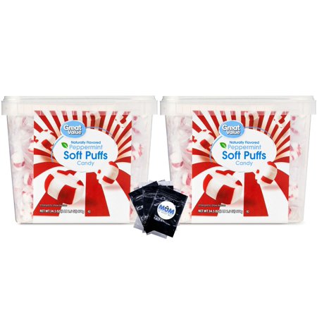 Great Value Peppermint Soft Puffs Candy  34.5 oz - 2 pack - plus 3 My Outlet Mall Resealable Portable Storage Pouches