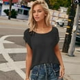 thumbnail image 4 of Women's Spring And Summer Short Sleeved Round Neck Thin Solid Color Top Casual Knit T Shirt Workout Tees Women Womens Shirts Short Shirt Work T Shirts Women Womens Tech Shirts Turtle Neck Top Pack for, 4 of 8