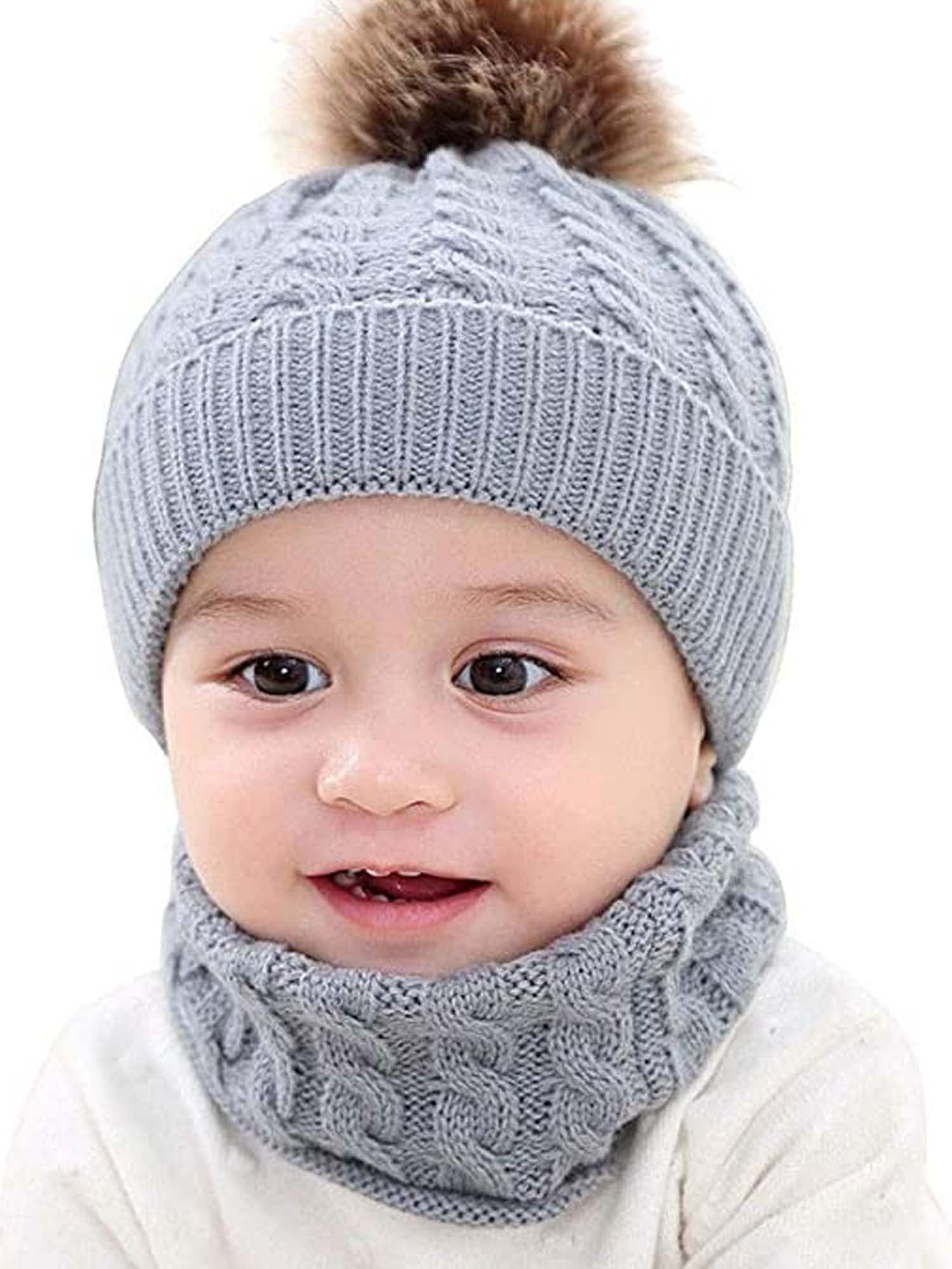UK Kid Child Baby Pom Pom Beanie Hat Cap Boys Girls Winter Warm Fur Bobble Knit 