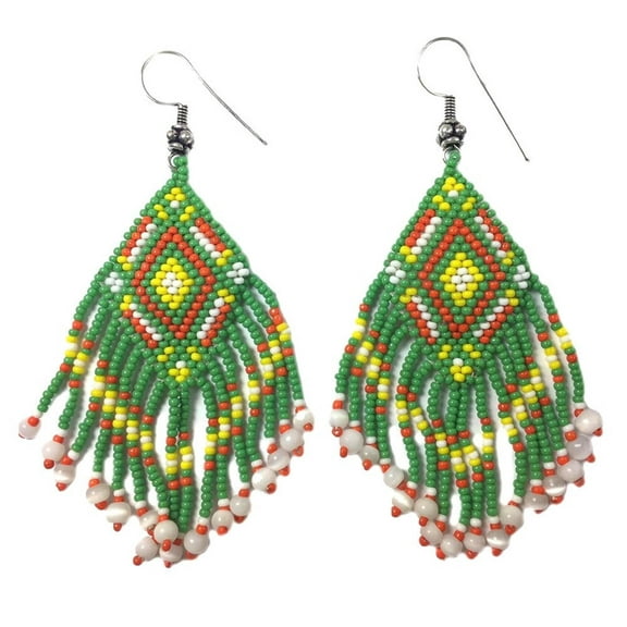 Handmade Beaded Green Seed Bead Earrings
