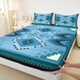 thumbnail image 4 of Homewish Tribal Aztec Adult Twin Sheet Sets, Blue Triangle Abstract Twin Fitted Sheet, Western Hippie Bohemian Flat Sheet, Ultra Soft Bedroom Decor, 3 Pieces, 4 of 8