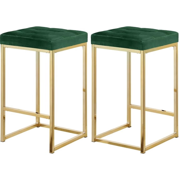 Meridian Furniture Nicola 26.5"H Velvet Counter Stool in Green (Set of 2)