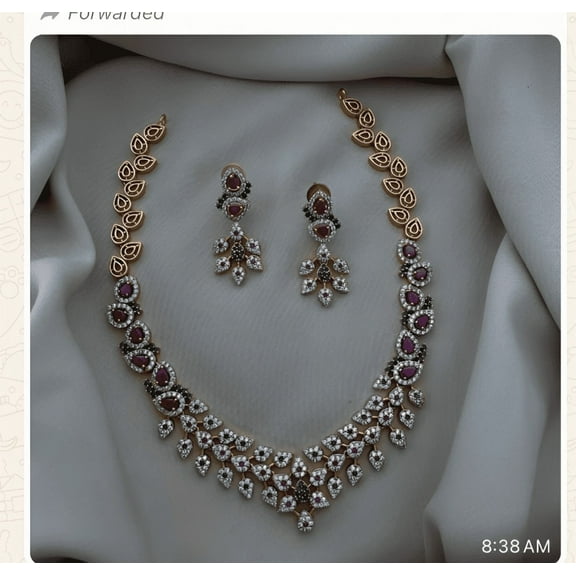 South Indian Bollywood Gold Plated AD CZ Multicolor Stone Brass Necklace Set with Matching Drop Earrings – Ethnic & Bridal Jewelry