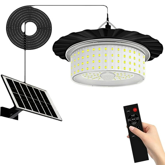 Solar Shed Light Outdoor Indoor, Upgraded 7000LM Solar Pendant Light Daytime Available with 5 Lighting Modes, Motion Sensor Solar Indoor Lights for Gazebo Barn Garage Shop