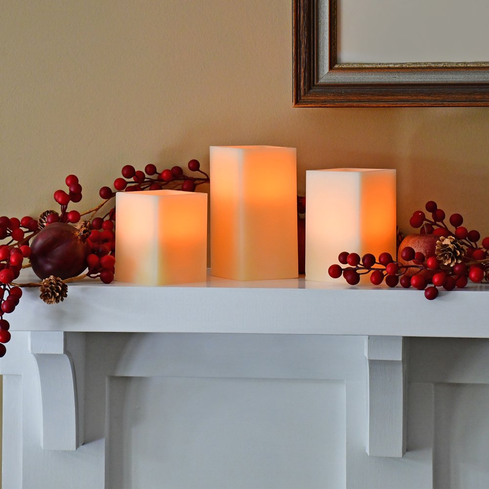 Lumabase Battery Operated Candles with Remote Square, Set of 3