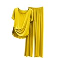 thumbnail image 3 of Blmnix 2 Piece Pjs Sets for Women Bamboo Pajamas Sleepwear Sets Pjs Yellow Full Wide-Leg Crew Neck Short Sleeve Womens Pajama Sets Shorts,XL, 3 of 4